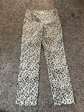 Leopard-Spot Straight Leg Pants - Cream & Black